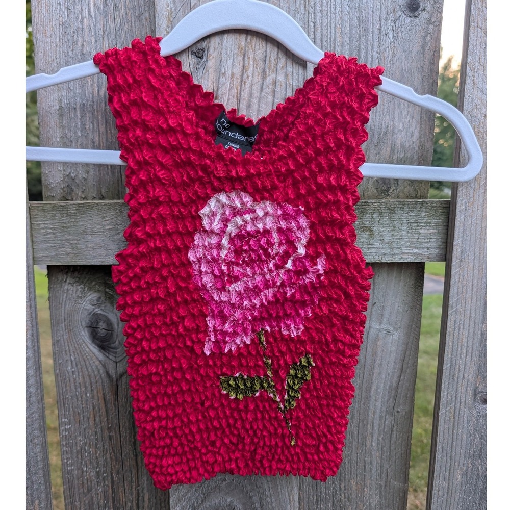 Womens No Boundaries Red Popcorn Top OS Excellent Rose Floral Y2K Crinkle Tank